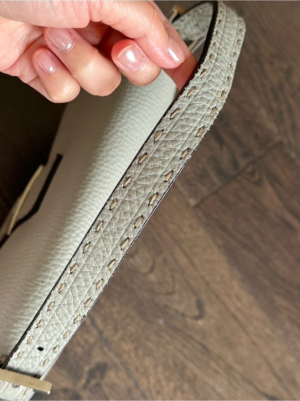 Fendi Mama Selleria Baguette Gray Grained Leather Stitch Shoulder Bag - Picture 15 of 15